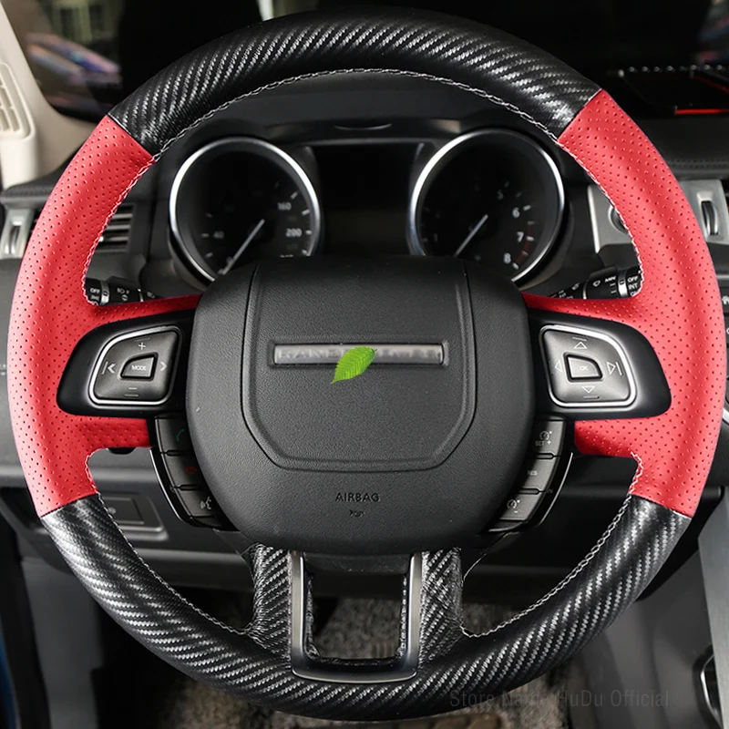 

Alcantara Carbon Fible Leather Hand-Sewn For Land Rover Discovery Freelander Range Rover Evoque Velar Car Steering Wheel Cover