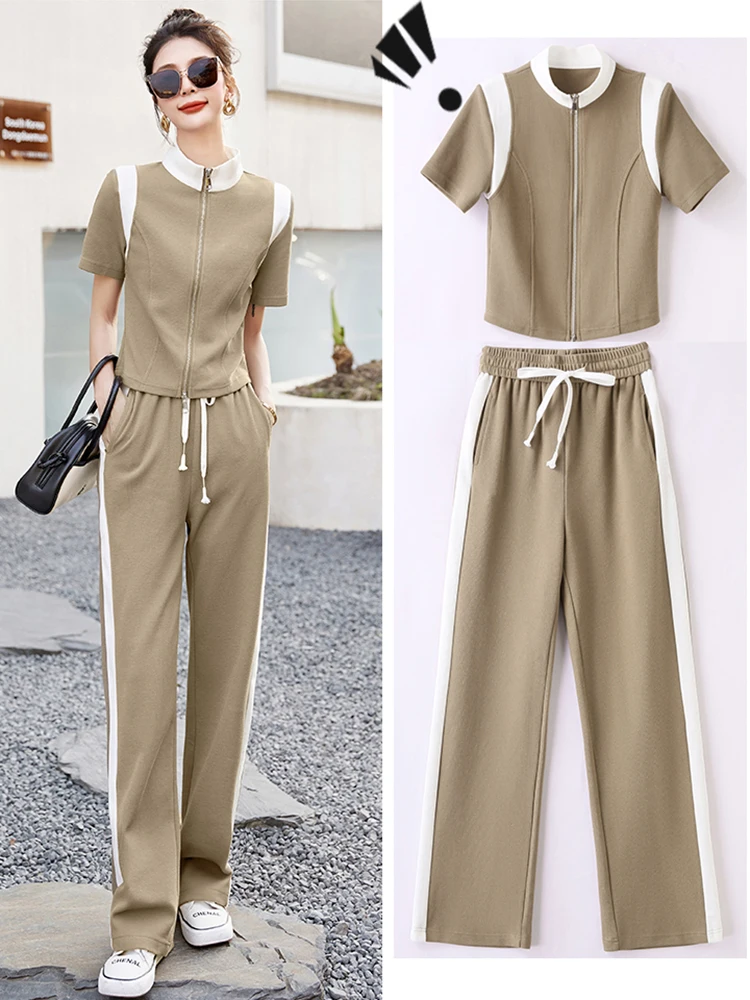 

Женский комплект из двух предметов, Элегантный Модный облегающий костюм в стиле пэчворк, брюки с коротким рукавом, женский спортивный костюм, лето 2023