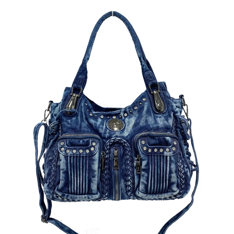 

Casual Women's Bag Fashion Denim Handbags Multiple Pockets Female Jeans Shoulder Bags Luxury Girl's Large CapacityTote Bag