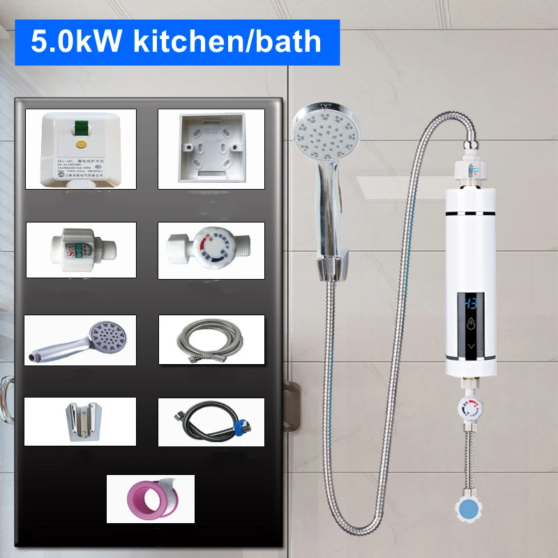5000KW LED Intelligent Electric Water Heater Tankless Instant Boiler Bathroom Shower Set Temperature Adjustable AutomaticallY