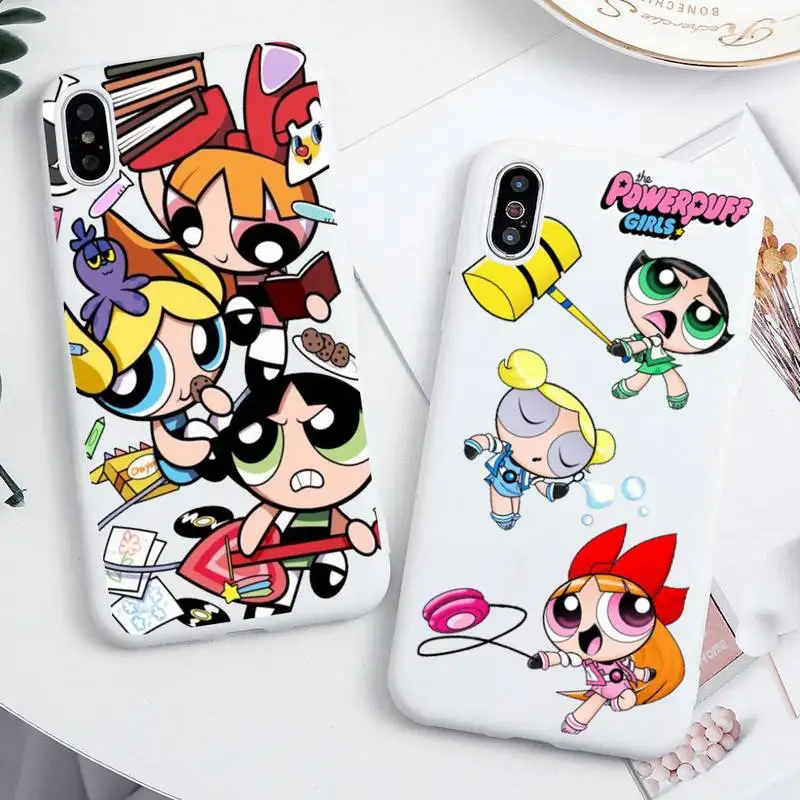 

Cute Cartoon Powerpuff Girls Phone Case For iphone 14 Plus 13 12 Mini 11 Pro Max XS X XS XR White Cover
