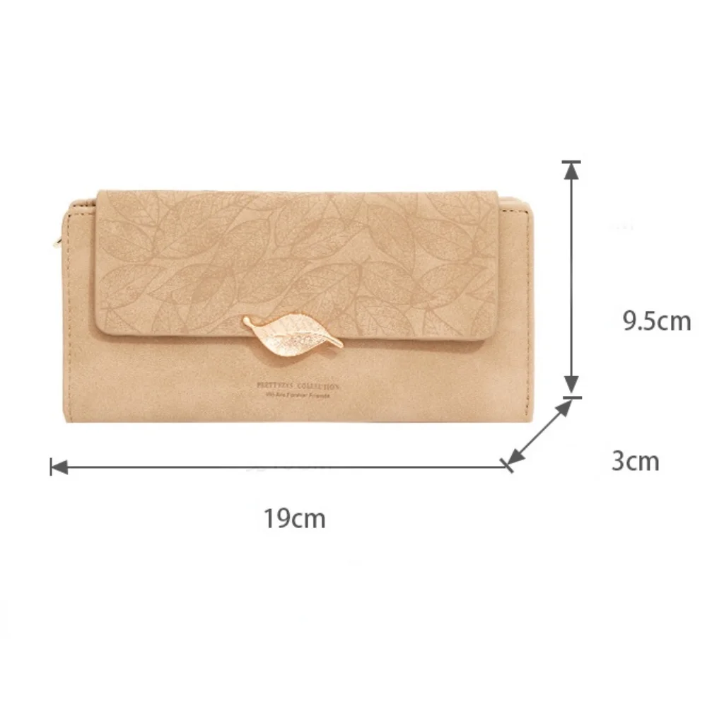 New PU Leather Retro Long Wallets for Women 2022 Simple Frosted Leaf Zipper Buckle Card Holder Large Capacity Women's Clutch