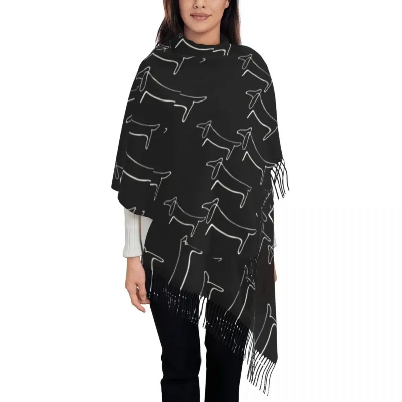 

Lady Long Pablo Picasso Line Art Wild Wiener Dog Dachshund Pattern Scarves Winter Soft Warm Tassel Shawl Wraps Badger Dog Scarf