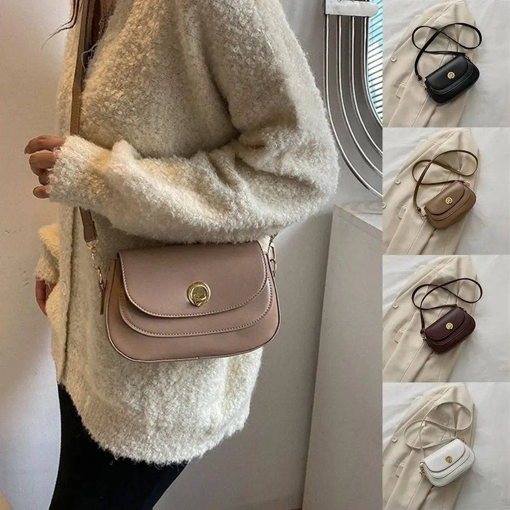 

PU Leather Saddle Bag Simple Korean Style Fashion Design Crossbody Bag Shoulder Bag Outdoor