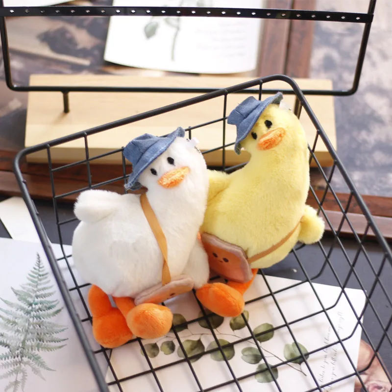 Yellow White Cute Plush Cartoon Lovely duck crooked neck Doll Keychain  Boy Girl Couple Keyring Lover Pendant Car Bag Accessory