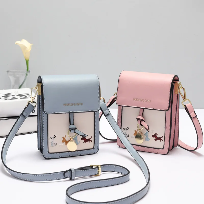 LOERSS Versatile Mini Messenger Bags for Women Cute Animals Embroidery Shoulder Bag Mobile Phone Shoulder Bag Wallet Card Cases