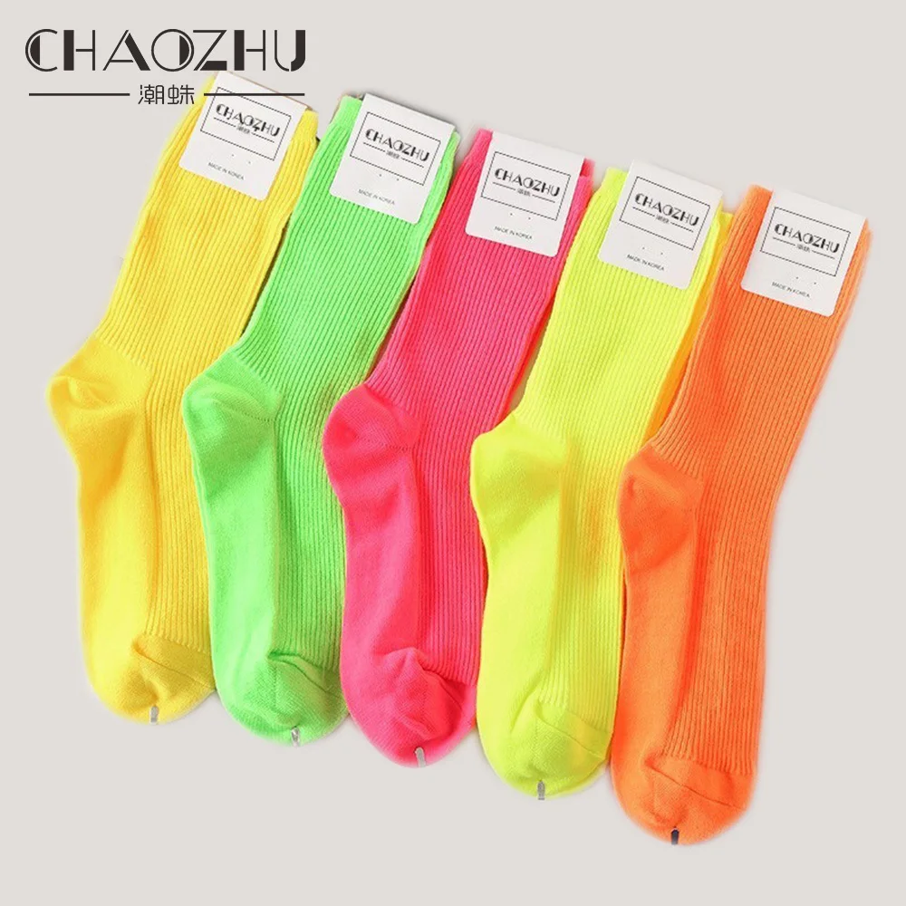 CHAOZHU Teenager Younger Neon Fluorescent candy color thread loose solid funny party women socks bright harajuku skarpetki meias