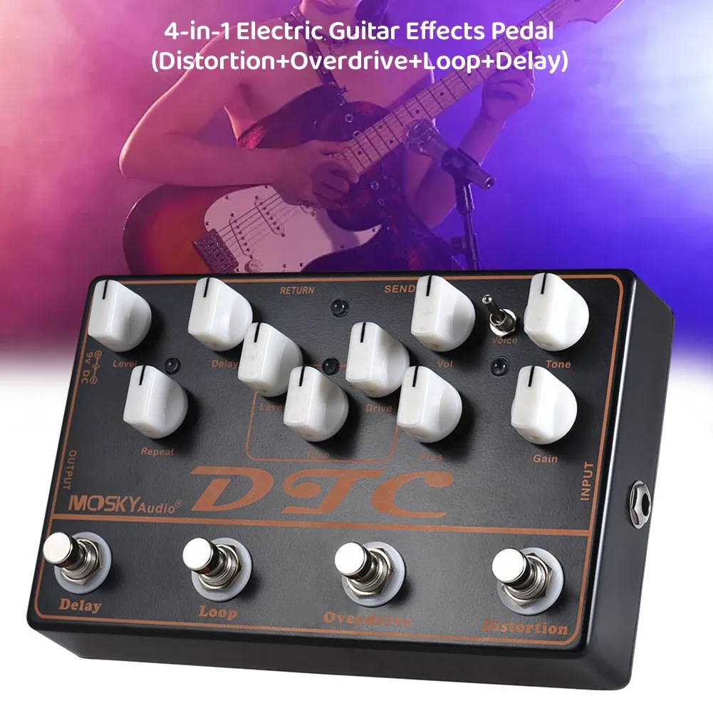 

MOSKY 4-In-1 Electric Guitar Multi Effect Pedal Overdrive Distortion Loop Tuner Chorus Delay Musical Instrument Parts