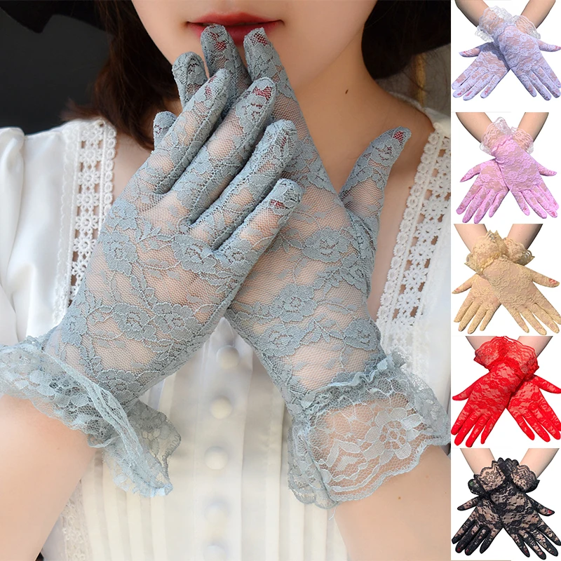 

1 Pair Bridal Gloves Mesh Thin Floral Gloves Sheer Short Lace Short Gloves Sexy Party Wedding Gloves Solid Full Finger Mittens