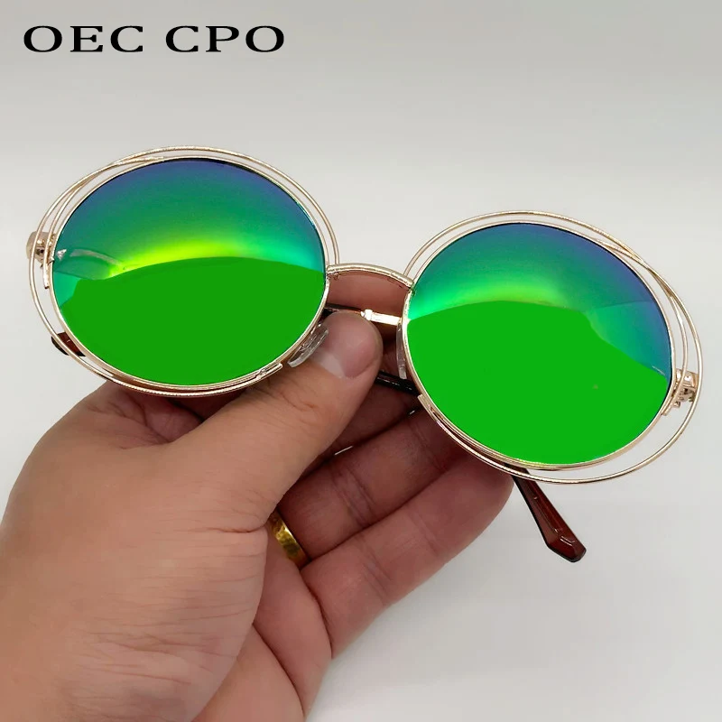 Фото Винтажные круглые солнцезащитные очки OEC CPO для женщин, модные металлические солнцезащитные очки в большой оправе, женские очки Óculos De Sol №5
