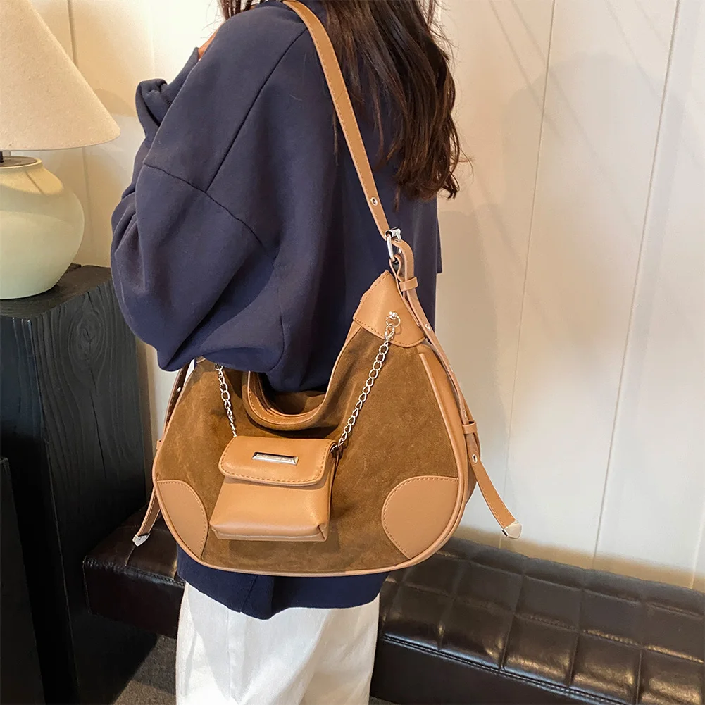 2024 трендовая женская замшевая сумка на плечо сумки в форме полумесяца с