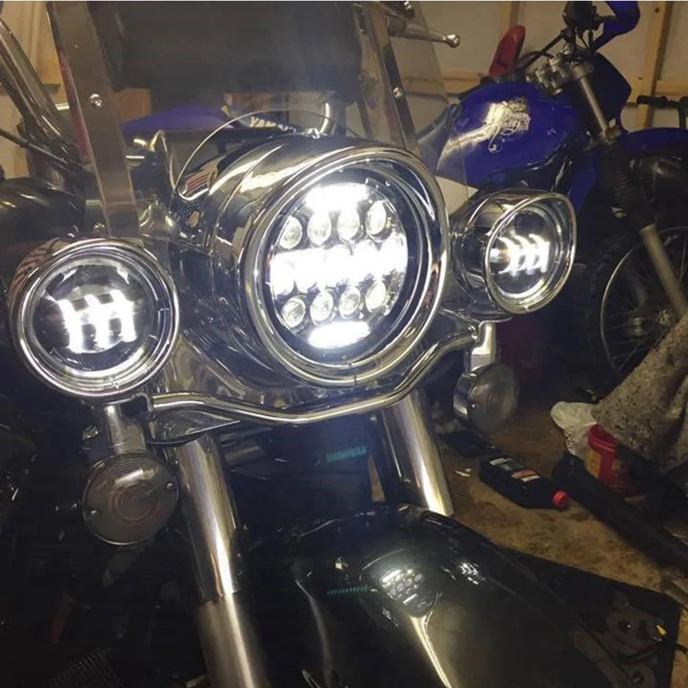 Black/Chrome 7&quot Inch H4 LED Moto Headlight For Harley Softail Slim Fat Boy 7inch Halo Angel Eye DRL DOT Led Motorcycle Headlamp |