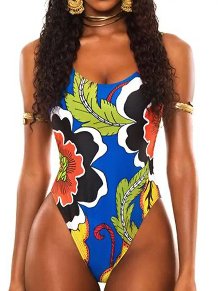 

Colorful Flowers Swimsuit Women 2022 One Piece Women's Swimwear Sexy Backless Bodysuit Female Tummy Control Beach Bathing Suits