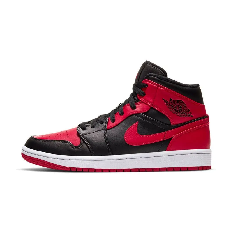 

Nike Air Jordan 1 Mid AJ1 mid-top small forbidden sneakers black and red toe basketball shoes 554724-074