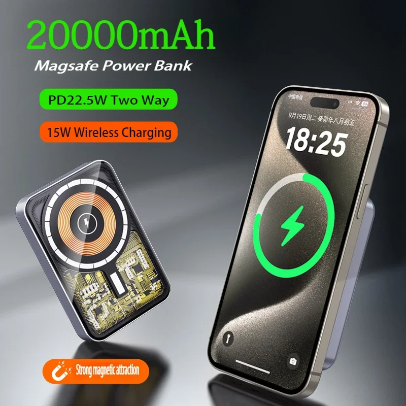Прозрачное магнитное беспроводное быстрое зарядное устройство Magsafe Power Bank 20000 мАч