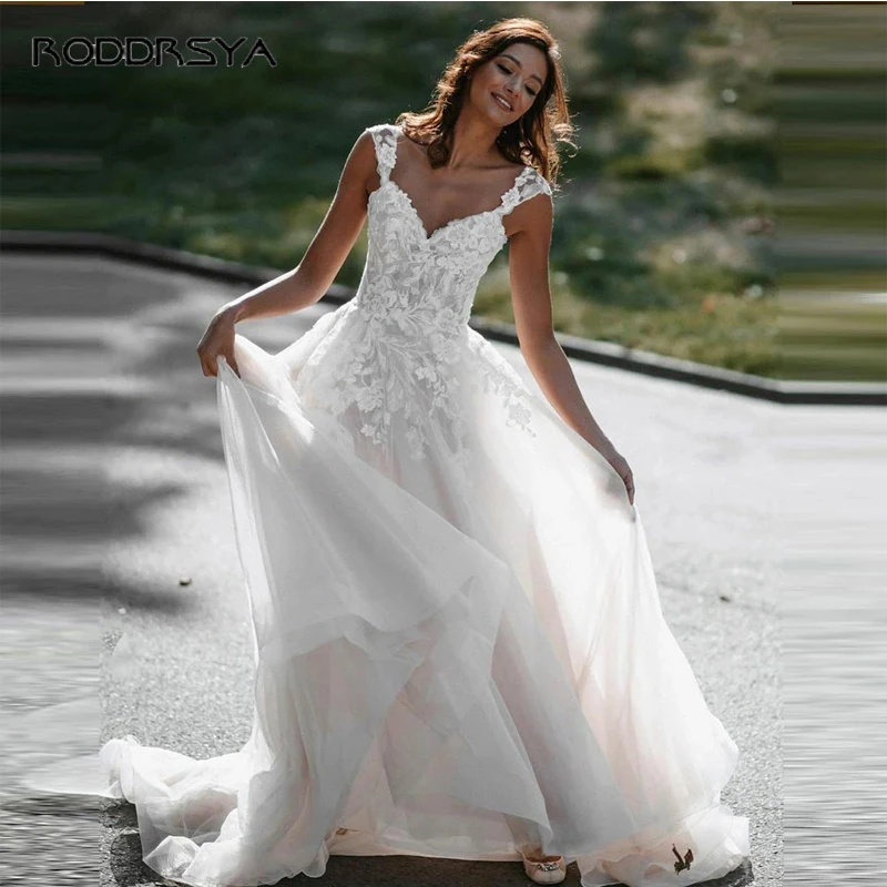 

Sweetheart Sleeveless Lace Appliques Wedding Gowns Women A Line Backless Boho Bridal Dress 2022 Custom Made Robe De Mariee