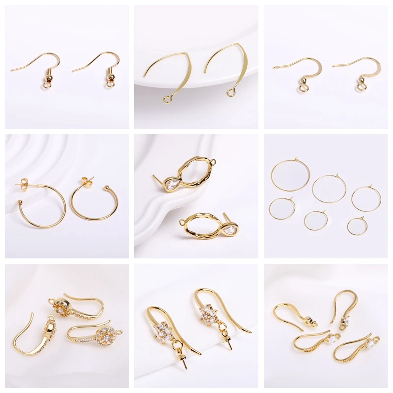 Inlaid Zircon Earring Hooks Components 18K Gold Plated Ear Hook For DIY Earring Making Supplies Pearl Earring Accessories images - 6