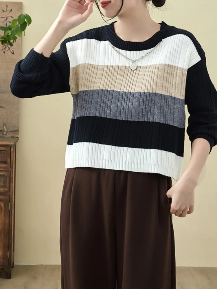 Оверсайз вязаный осенний пуловер с длинными рукавами женский свободный