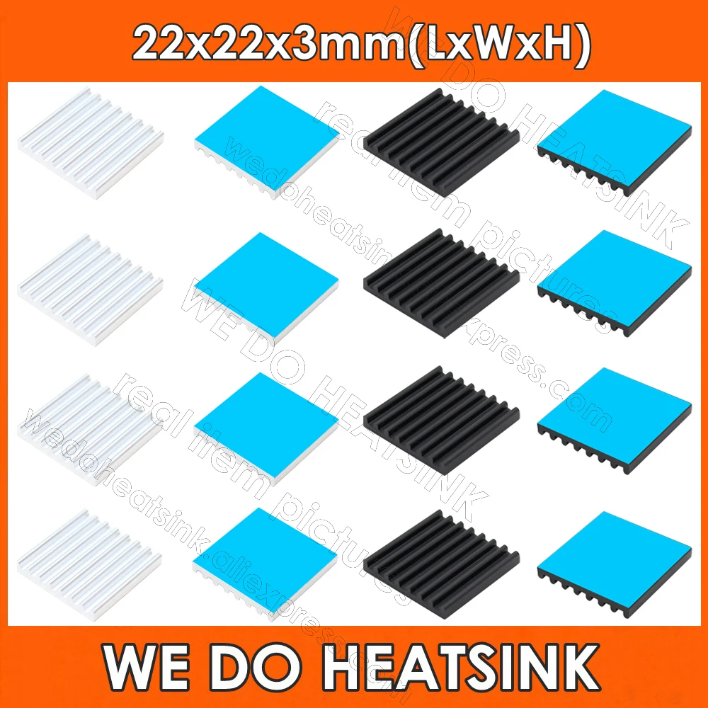 

WE DO HEATSINK Silver / Black 22x22x3mm Aluminum Heat Sink Radiator Heatsinks Cooler With Thermal Adhesive Double Sided Pad