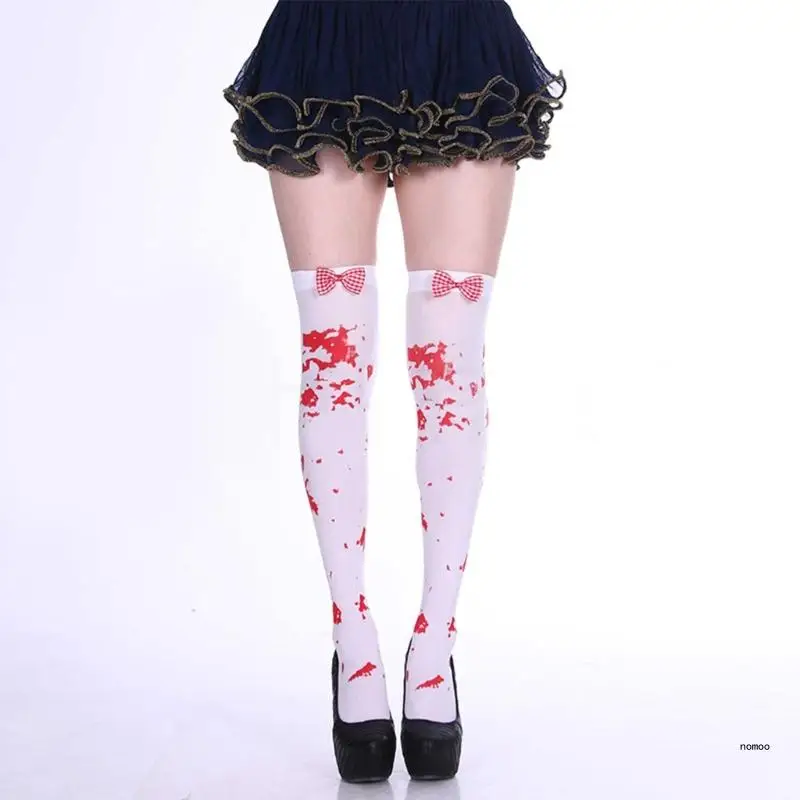 Элегантные женские гольфы выше колена с бантами украшенные ажурными полосатыми