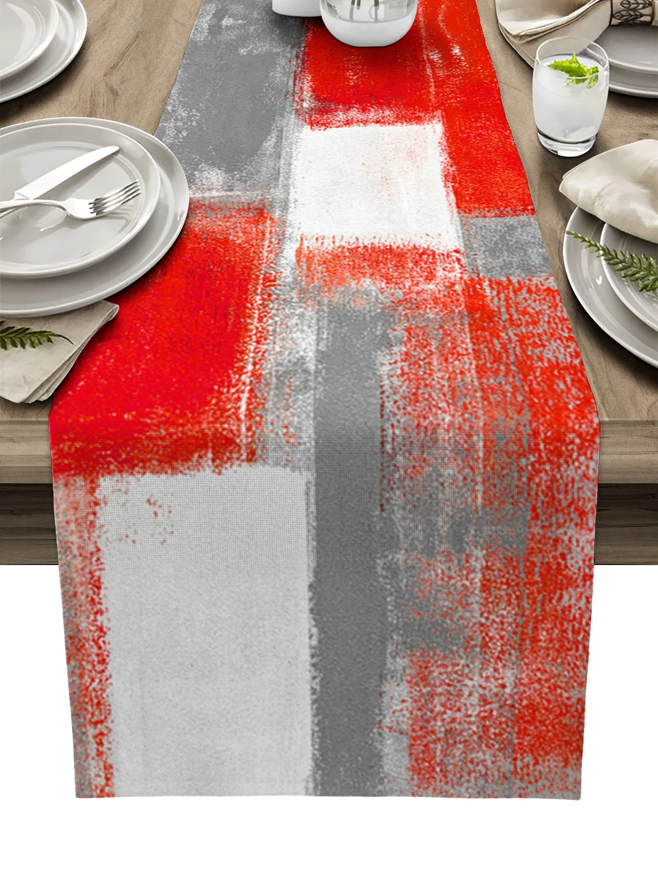 

Oil Painting Abstract Geometry Red Gray White Table Runner Table Flag Home Party Decorative Tablecloth Table Runners For Wedding