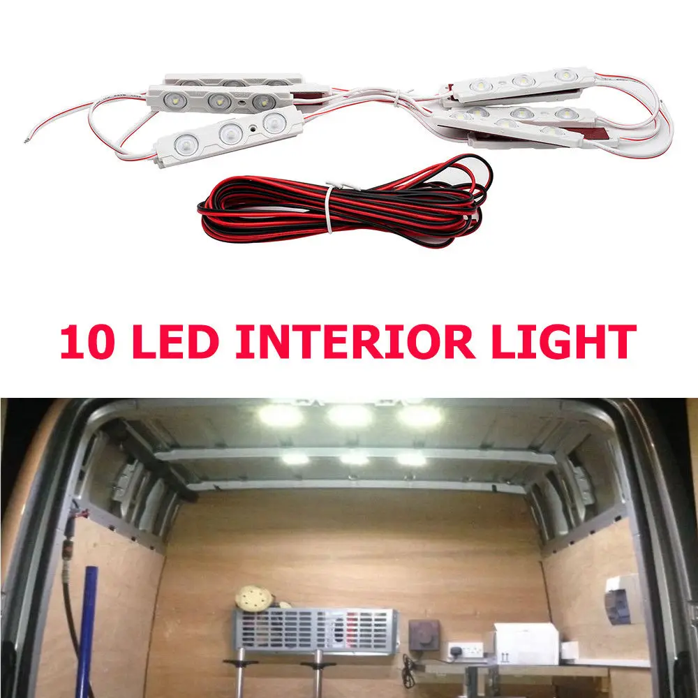 12V Bright White LED Interior light kit 10 LEDs Light  With 5M Line For Van Transit Boats Caravans Trailers Lorries iP67