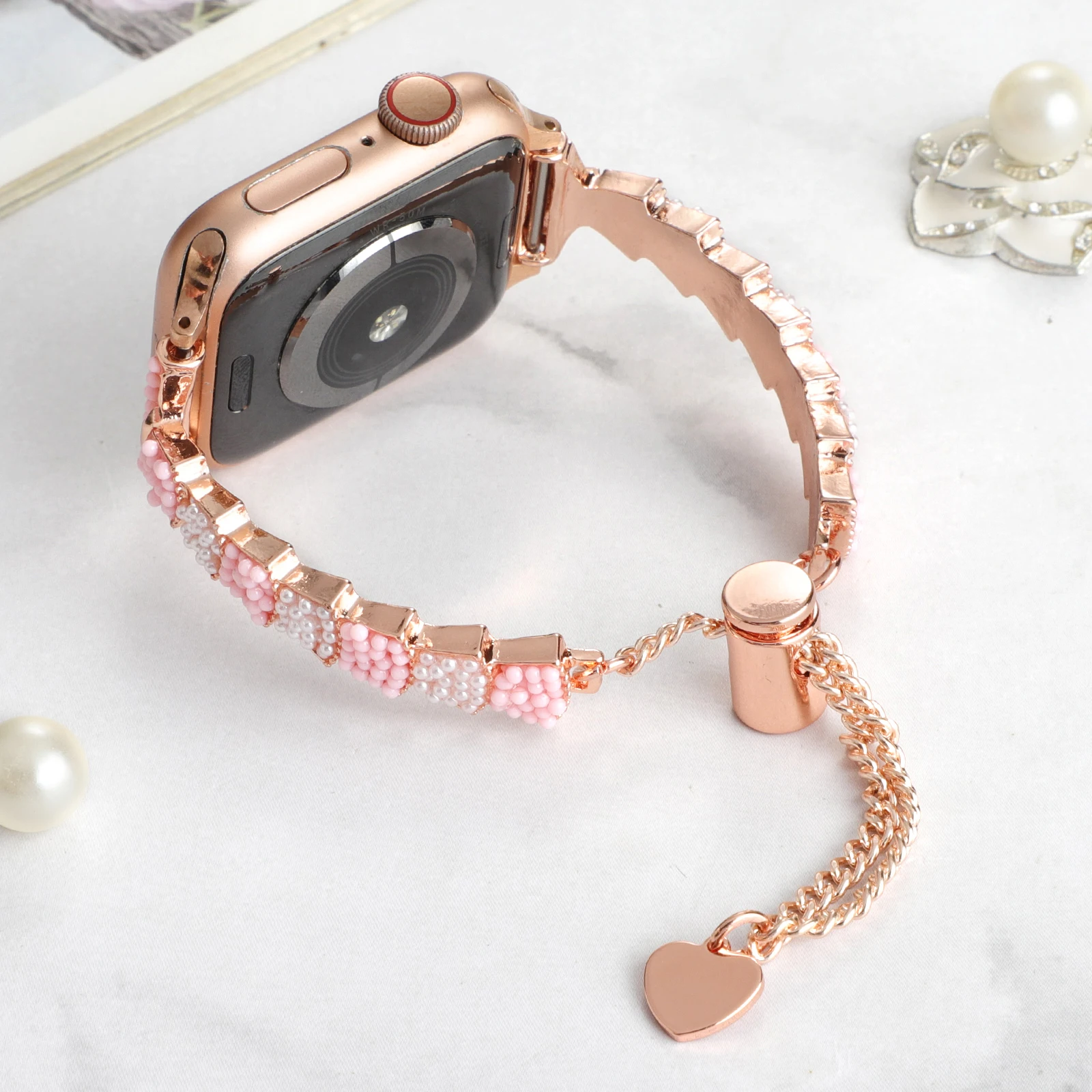Jewelry strap for Apple watch band Rice bead metal bracelet chain iwatch87654321SE Ultra38 40 41 42 44 45mm women ornament wrist