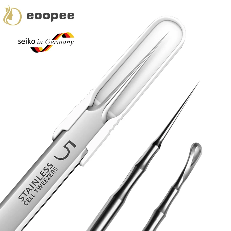 German Ultra-fine No. 5 Ingrown Hair Tweezers Needle Tool Nose Pointed Tips Eyebrows For Blackhead Removal Acne Clip Extractor