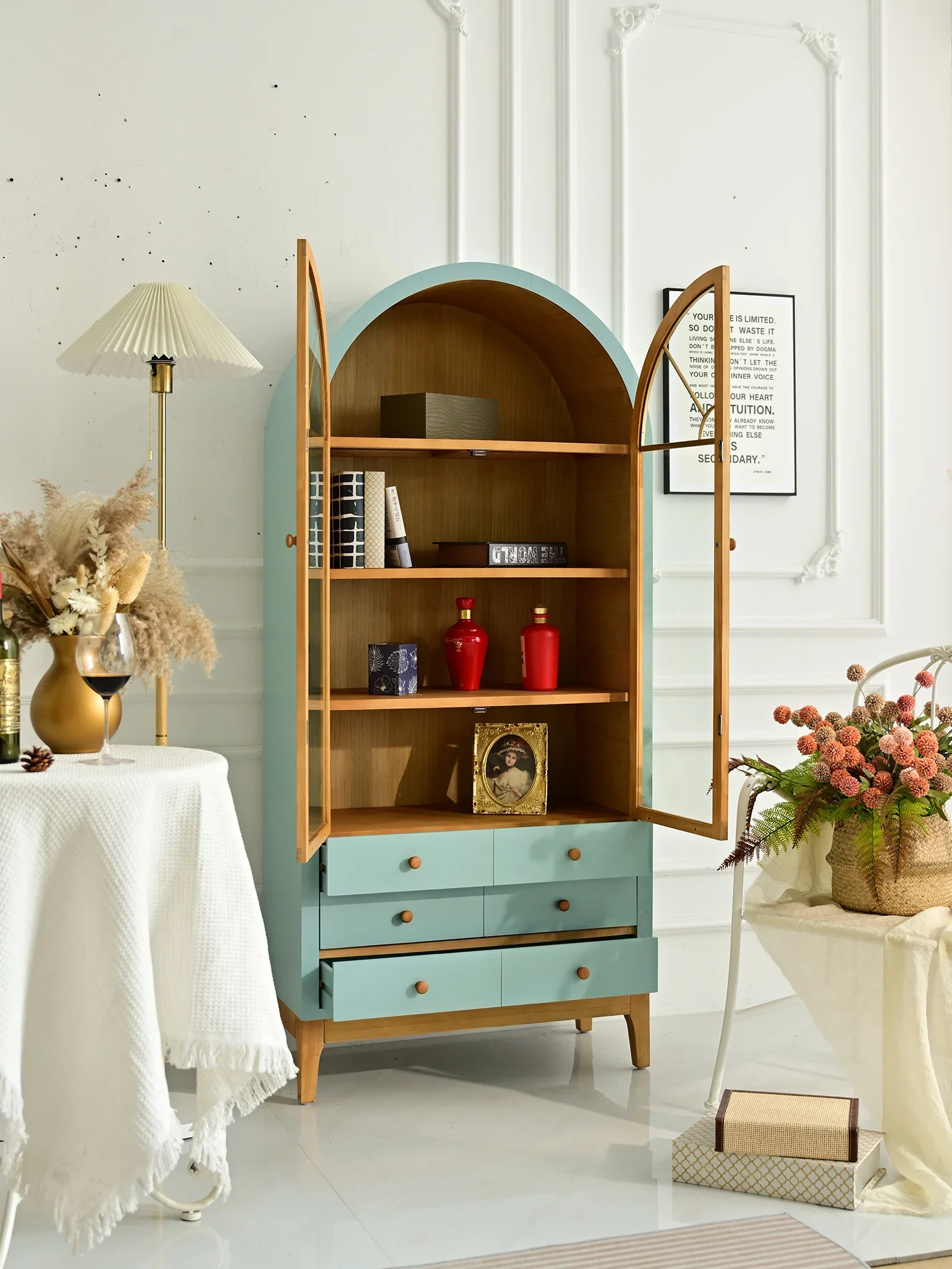 Французский Ретро Шкаф для столовой из массива дерева на боковой стене изогнутый