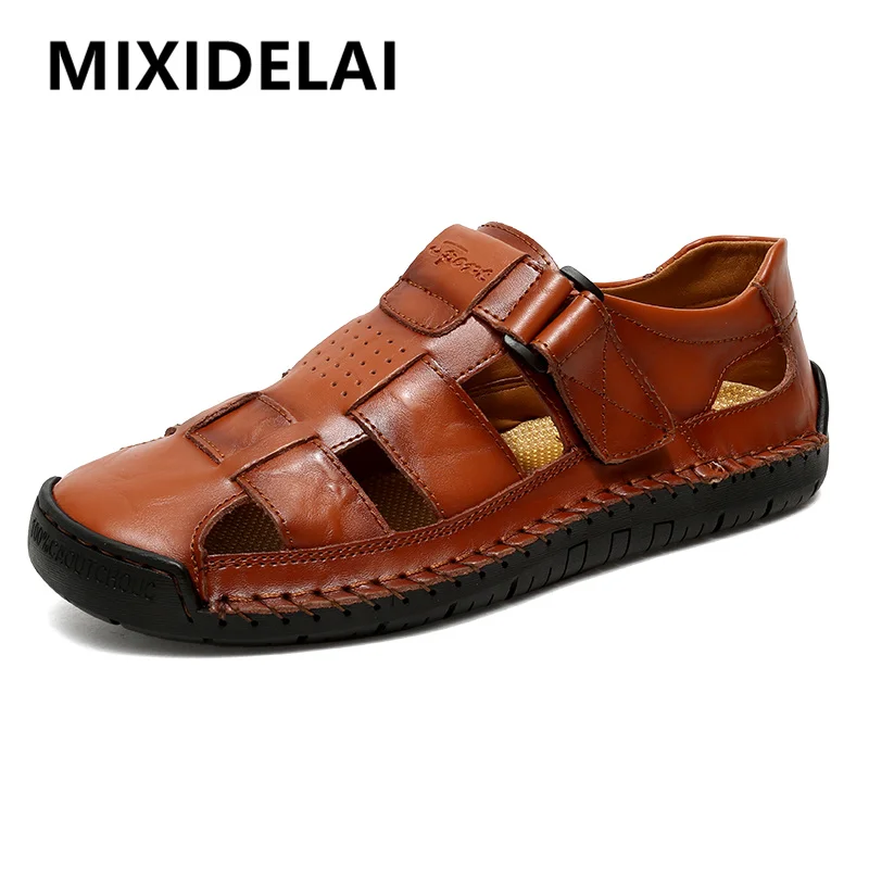 

Summer Men's Split Leather Sandals Outdoor Flat Shoes Walking Sandals Men's Beach Roman Sandal Platform Fashion Men's Sneakers