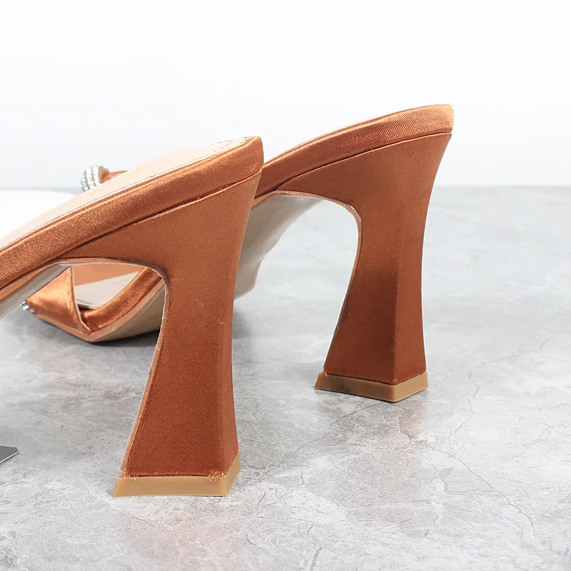 Женская обувь новинка 2024 летние шелковые сандалии на высоком каблуке с