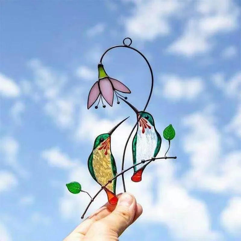 

Metal Stained Glass Handicraft Garden Window Balcony Hummingbird Yard Home Wall Hanging Bird Ornament Door Decoration
