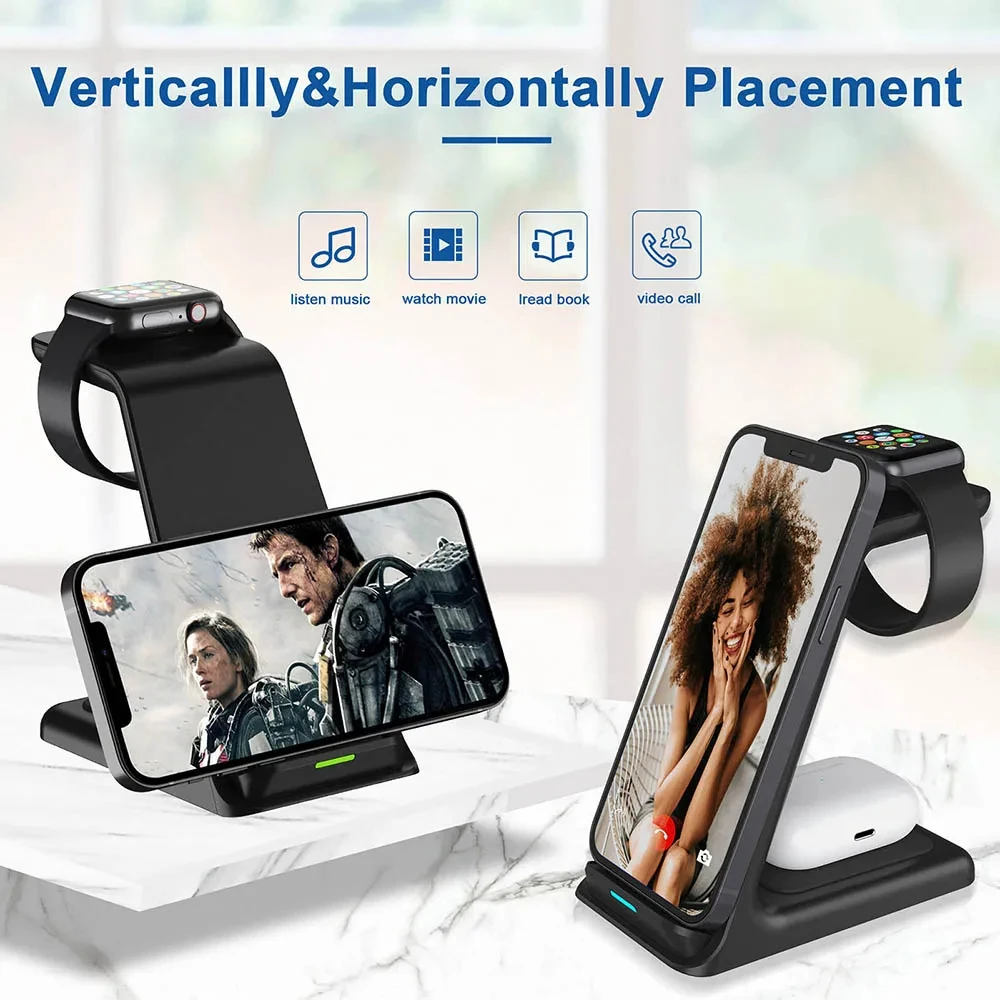 30 Вт Беспроводная зарядка для iPhone 15 14 13 12 11 Pro Max Apple Watch 9 8 7 Airpods Samsung Galaxy S24 S23 S22 Ultra Buds