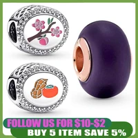 925 sterling silver peach blossom lucky matte purple murano glass bead fit original pandora charms bracelets women diy jewelry