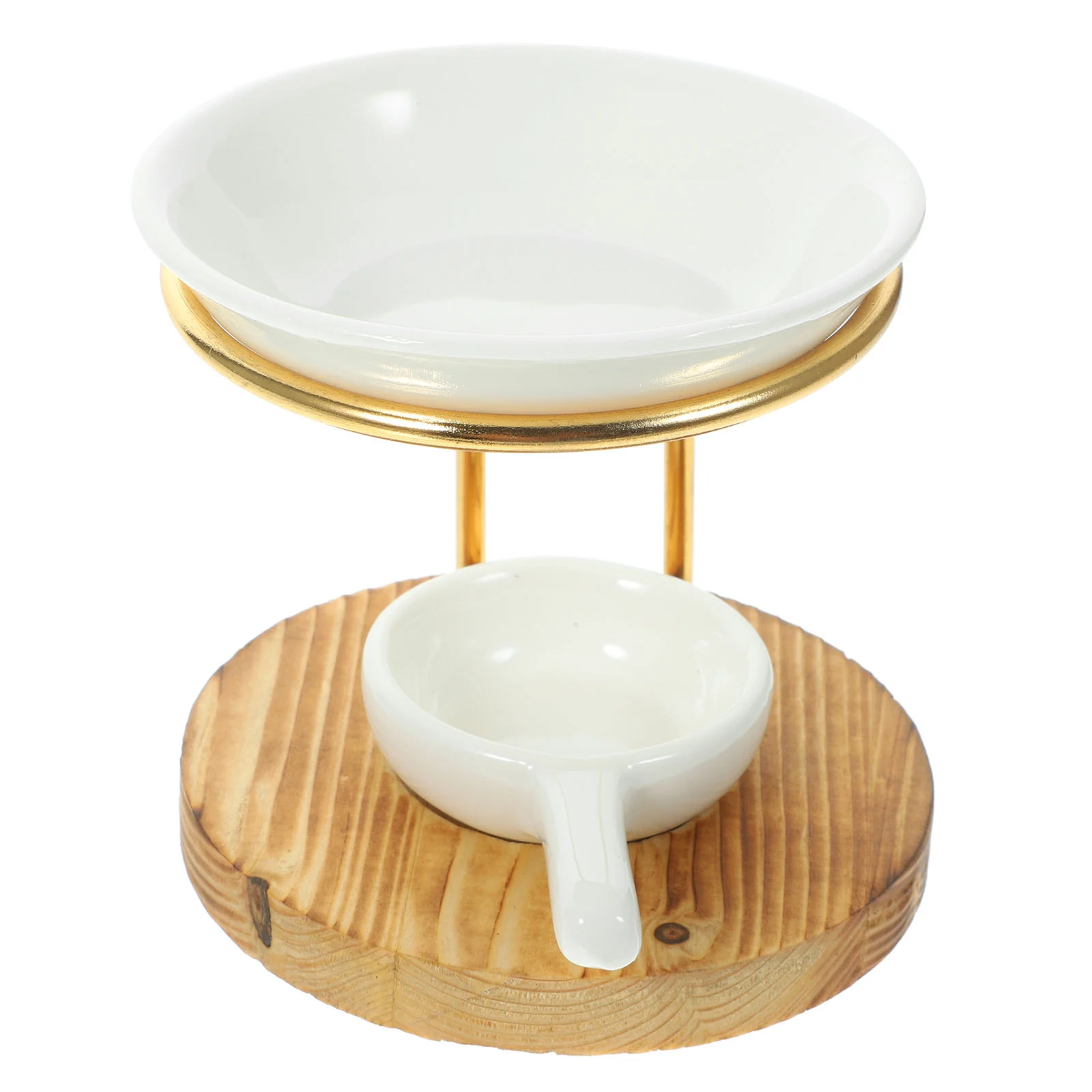 

1 Set of Essential Oil Warmer Scented Wax Warmer Ceramic Wax Burner With Iron Frame Wood Base