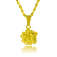 gold rose petals 24k gold color jewelry pendants necklaces statement for women gold chain long necklace jp175