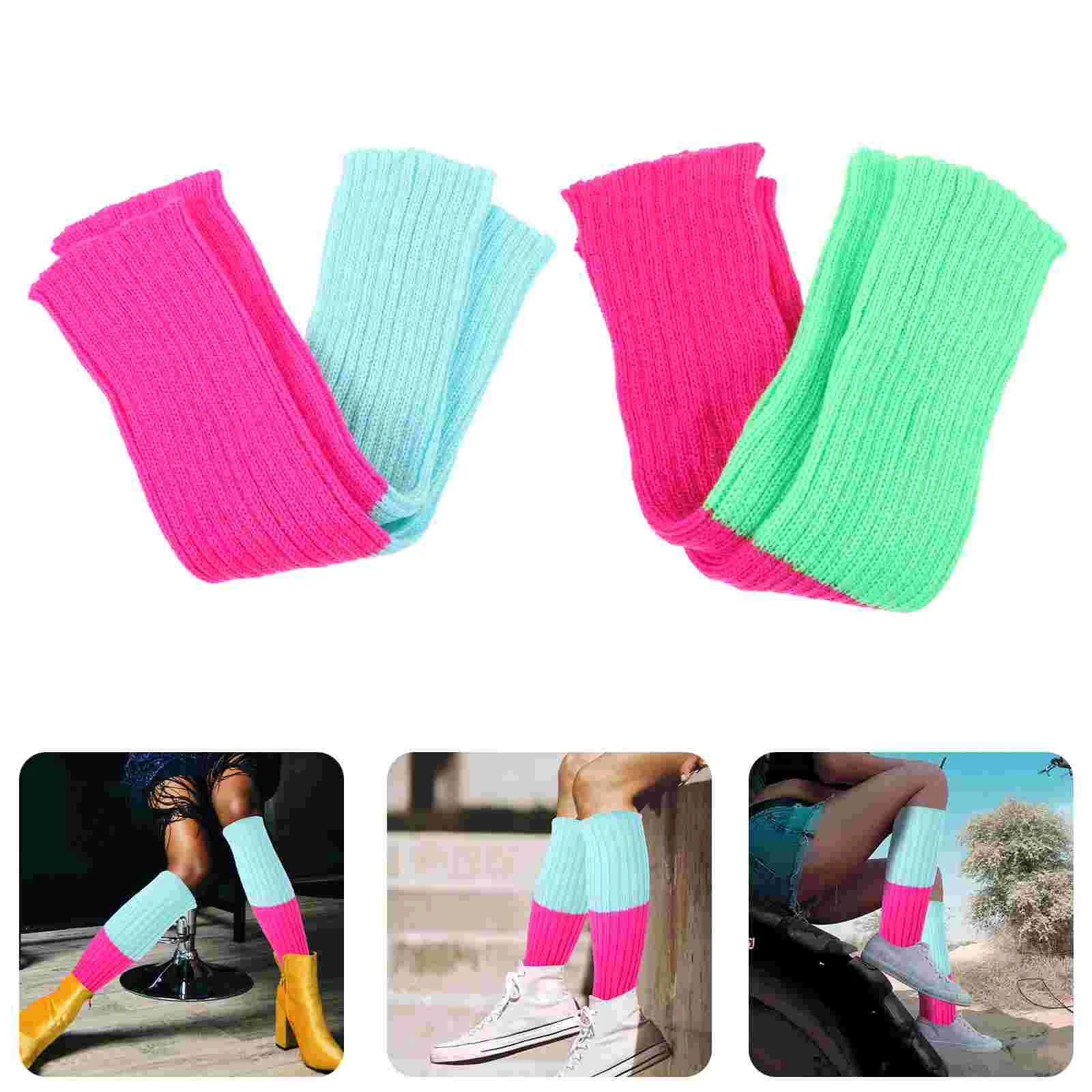 

2 Pairs Leg Warmers Knitted Winters Women Halloween Girl Acrylic Cute Miss Party