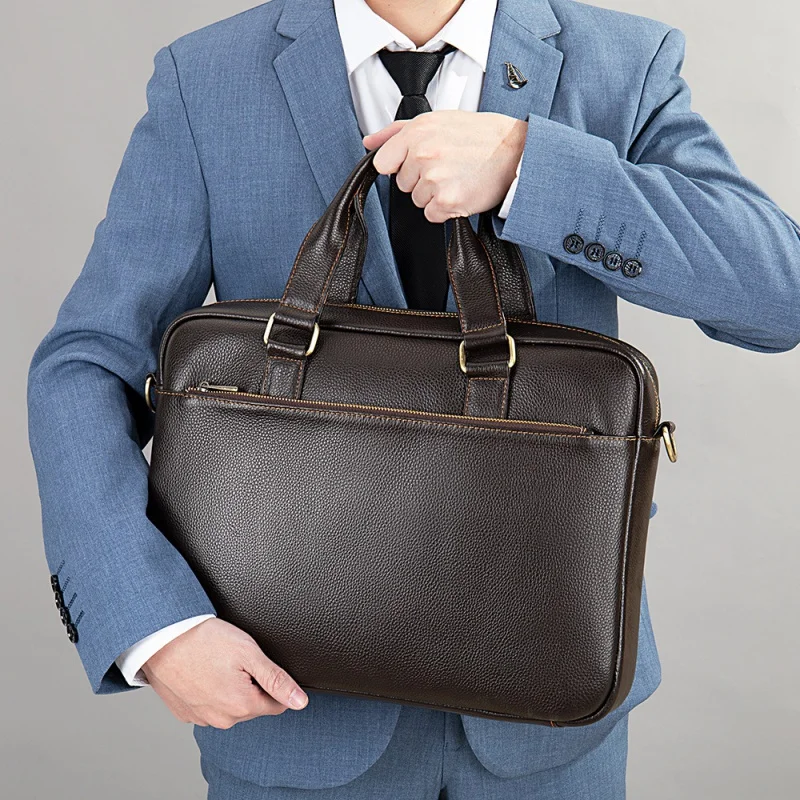 Business Genuine Leather Men Briefcase Luxury Cowhide Handbag Casual Laptop Bag Retro Shoulder Crossbody Bag File Bag For Male