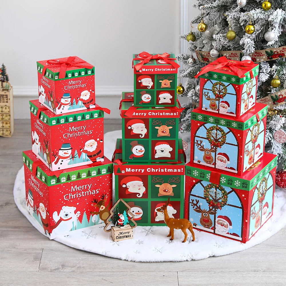 

15/20/25cm Christmas Gift Box Candy Food Packaging Paper Bags Kraft Party Favor Christmas Decoration Happy New Year Gift Navidad