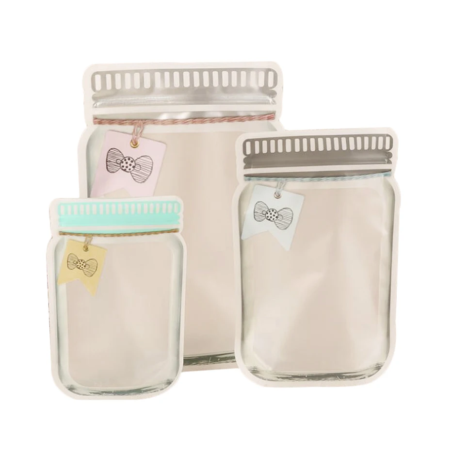 

Mason Jar Bottles Storage Bag Resuable Cute Zipper Bags Ziplock Stand-up Snacks Candy Cookies Organzier