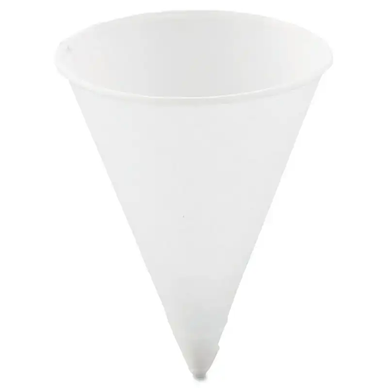

Cone Water Cups, Paper, 4oz, Rolled Rim, White (200/Bag, 25 Bags/Carton)