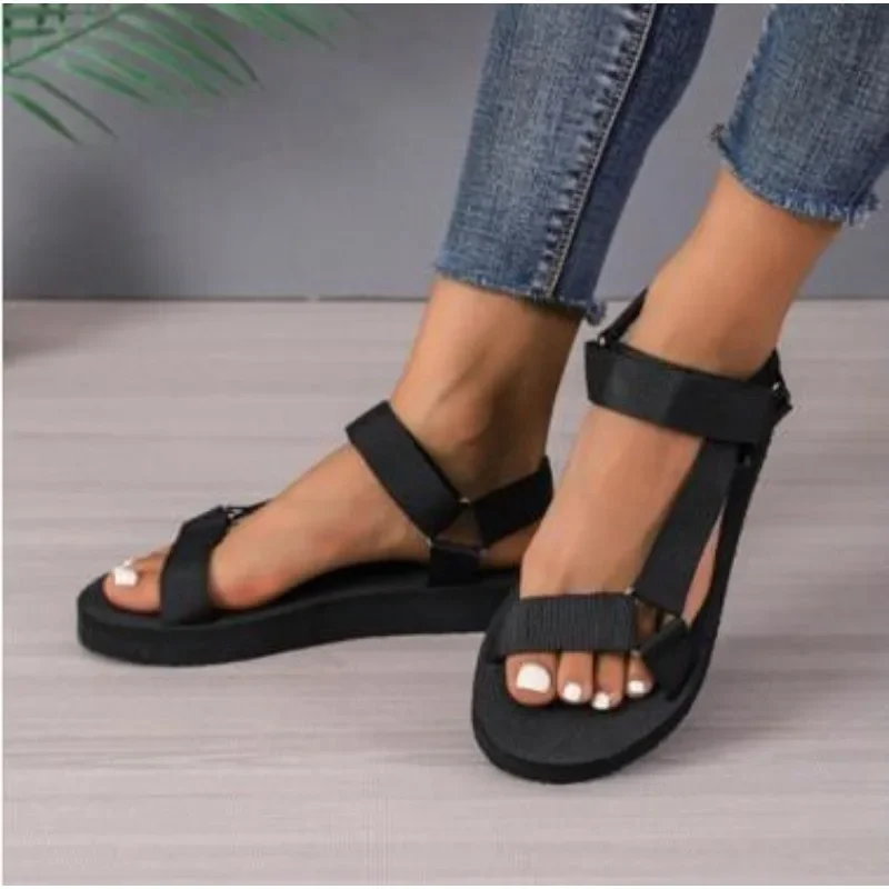 Sandalias romanas de tacón bajo con punta abierta para mujer zapatos playa informales a la moda verano