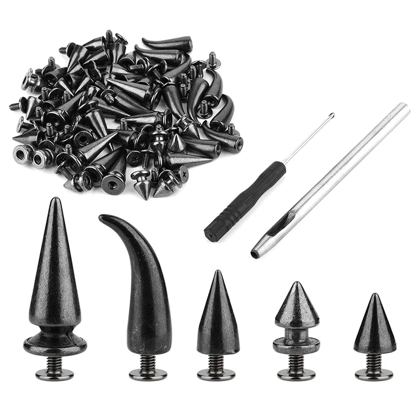 

50 Sets Mixed Shape Cone Spikes Studs Rivet Kit For Punk Style Clothing Accessories DIY Craft Decoration