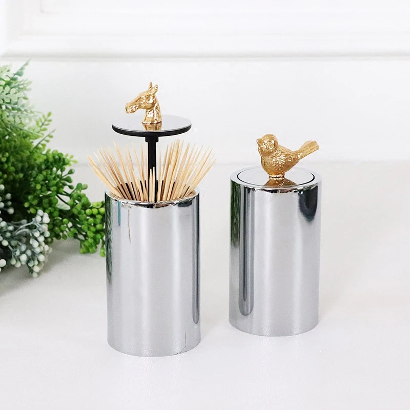 

Nordic Simple Fashion Bird Horse Head Cover Silver Toothpick Holder Press Type Toothpick Box Home Creative Dining Table Ornament