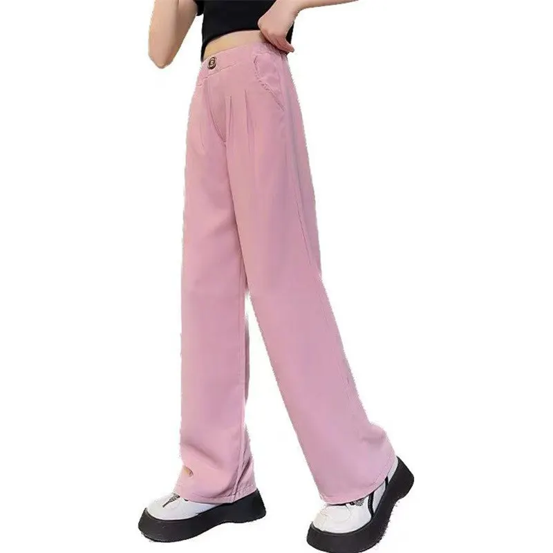 

2023 New Blazer Pants For Teenage Girls Thin Elastic Waist Trousers Korean Loose Pants School Children's Clothing 5-14years Old