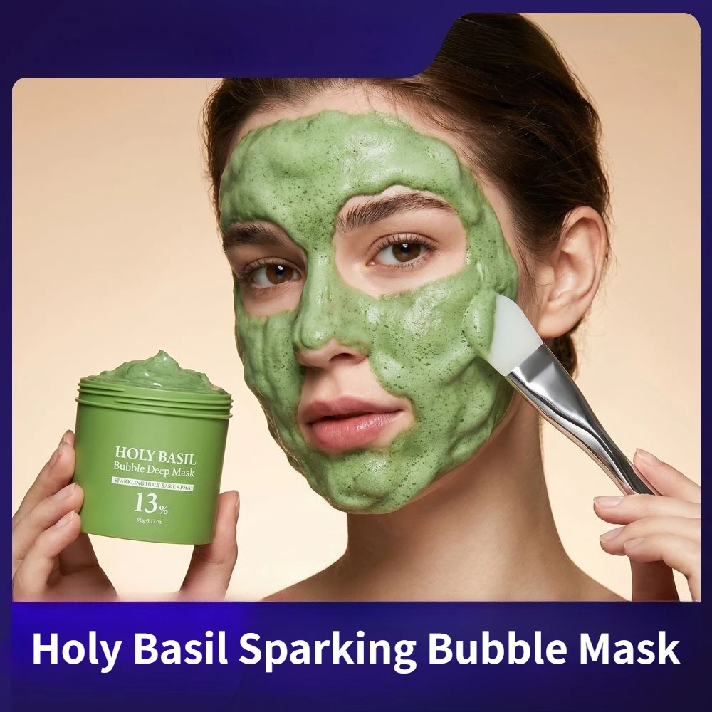 Фото Пенящаяся пузырьковая маска Holy Basil 100 г – Очищающая поры самопенящаяся маска для лица, освежающая, глубоко увлажняющая и разглаживающая кожу. №1