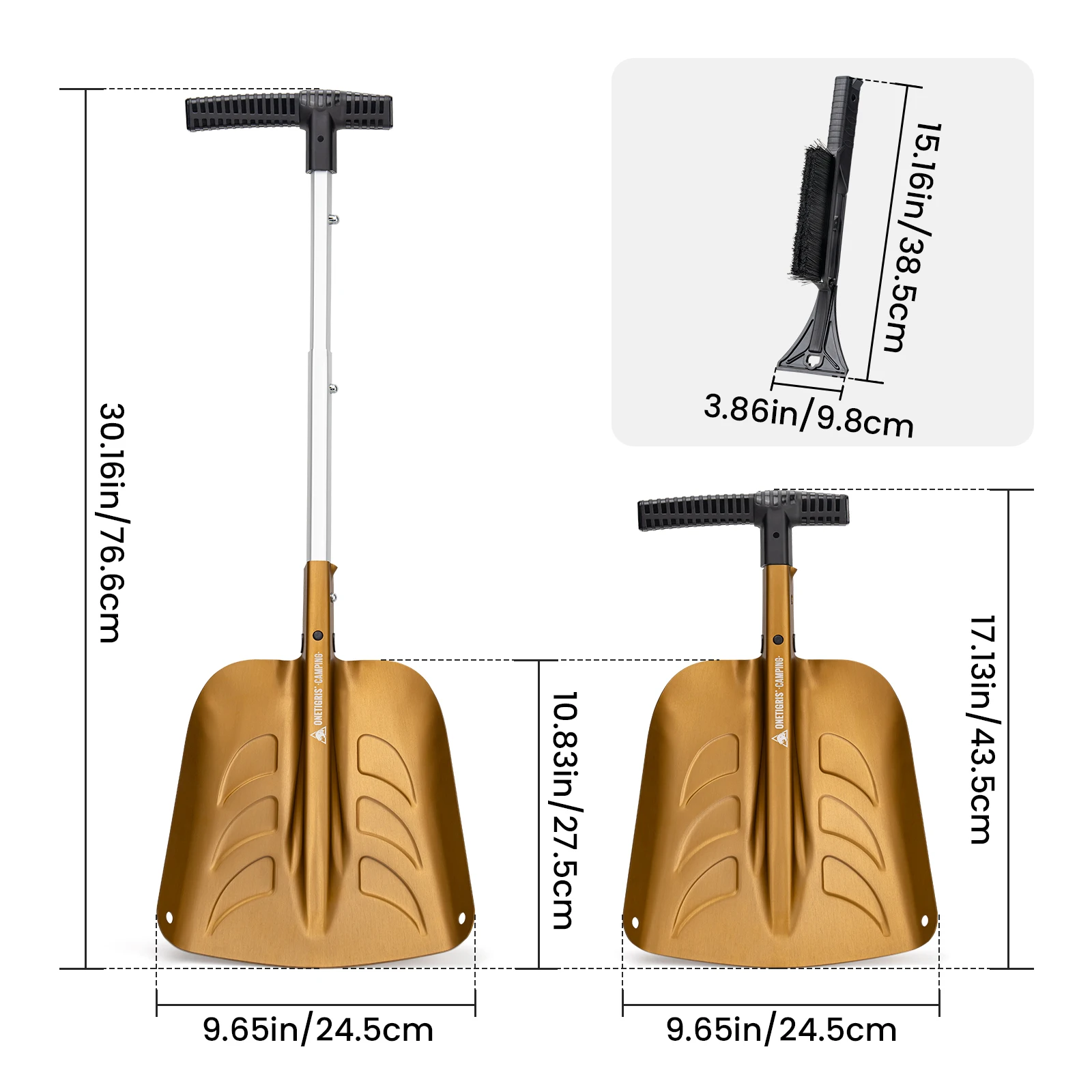 

OneTigris Сверхлегкая лопата для снега для кемпинга, подъездной дороги, дома, снегоходов, автомобиля, складной снегоочиститель с Т-образной ручкой, алюминий