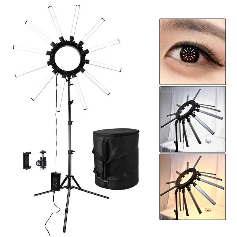 

Fosoto TL-1800s Photographic Lighting 12 Tubes Led Star Light Camera Photo Studio Phone Photography Ring Light Lamp With Tripod