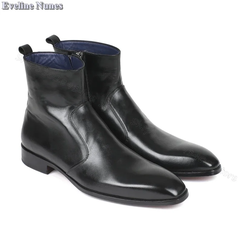 Черные мягкие кожаные мужские ботинки с боковой молнией однотонная удобная