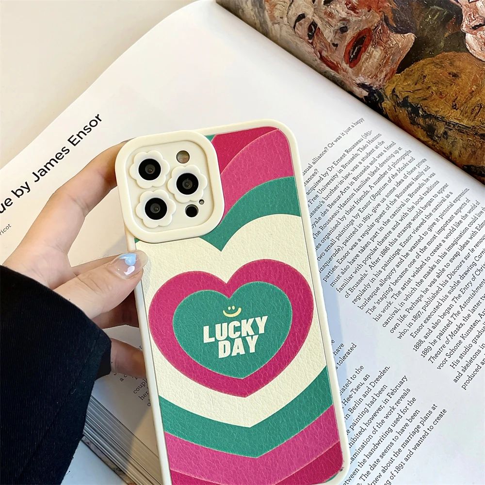 

Fashion Leather Cartoon Cute Love Case For Iphone 12 13 Pro Max 11 X Xs Xr Grils Women Luxury Aesthetic Soft Sillicone Cover